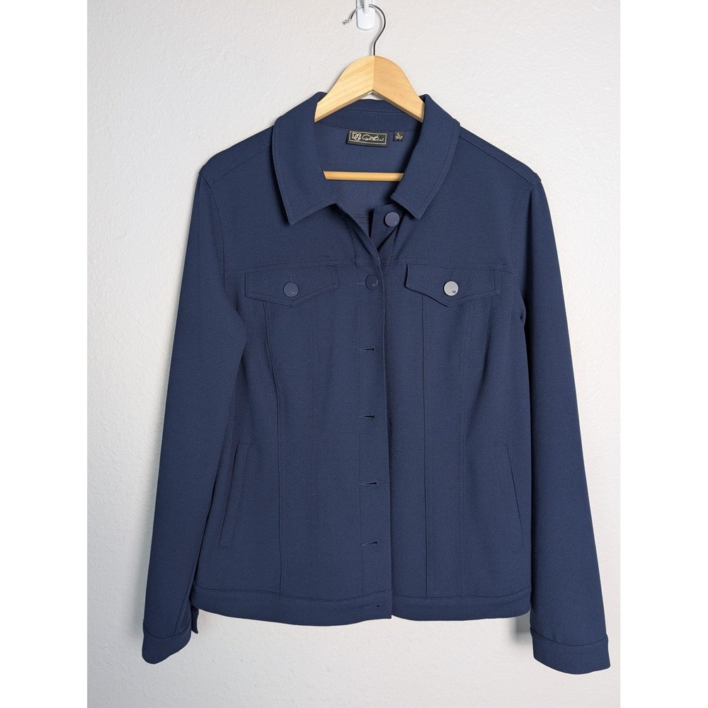 DG2 Jacket‎ Womens Large Blue Knit Button Front Jean Style Lined Pockets Casual
